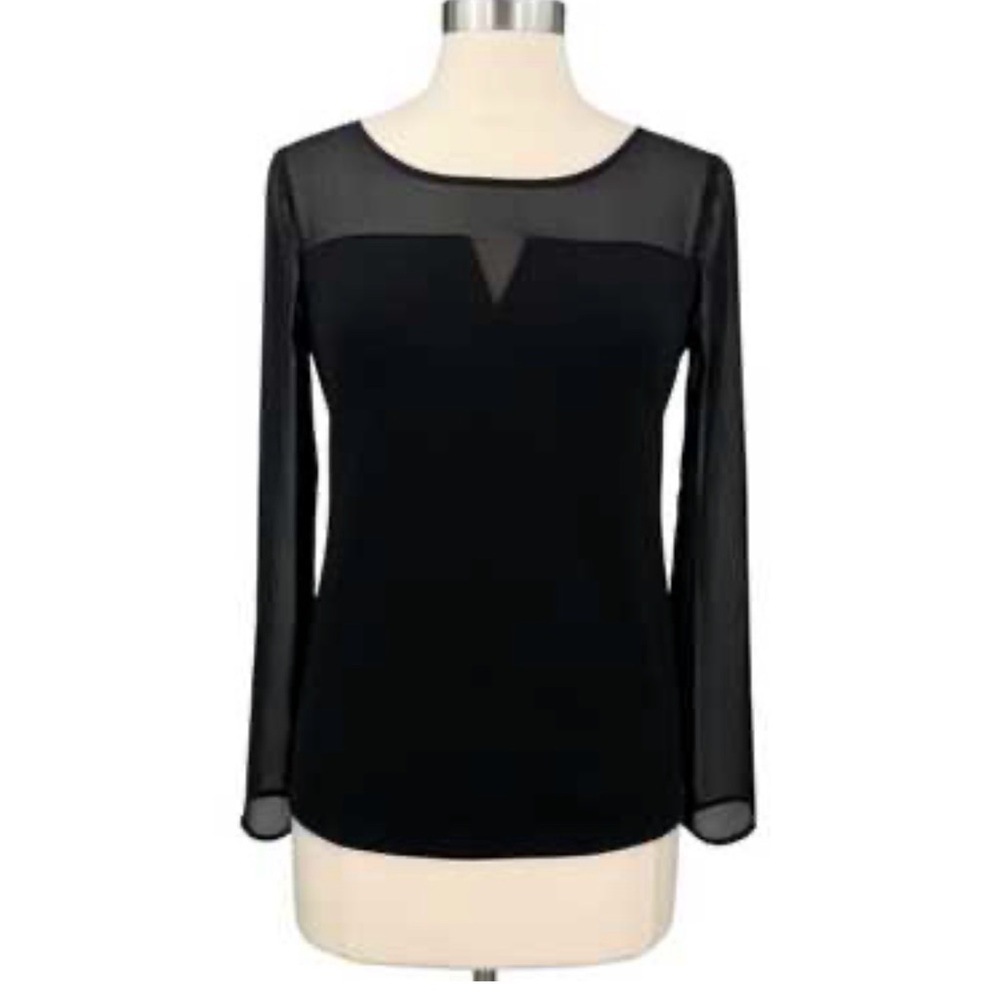 Ann Taylor Sheer Black Long Sleeve Top